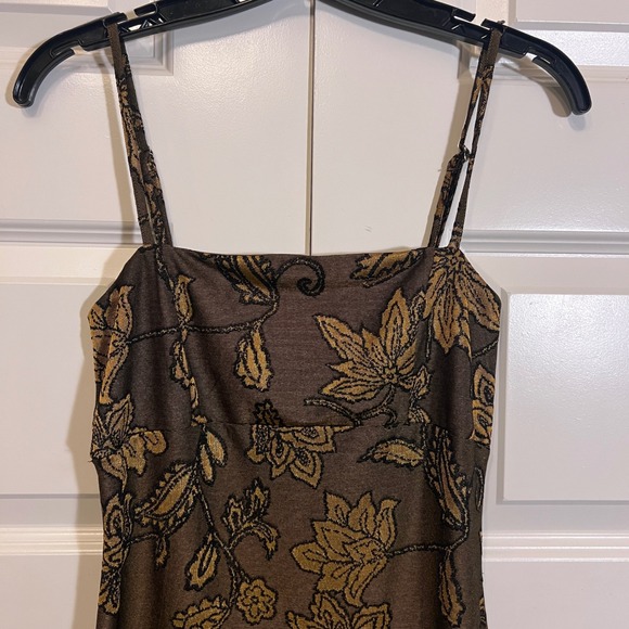 Dress Forum Brown Gold Floral Print Spaghetti Strap Midi Dress, Women's Size S - Picture 11 of 12